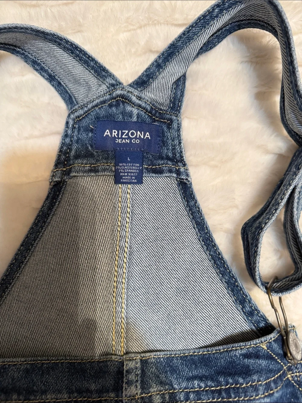 Arizona Jean Company Blue Distressed Denim Short Overalls
